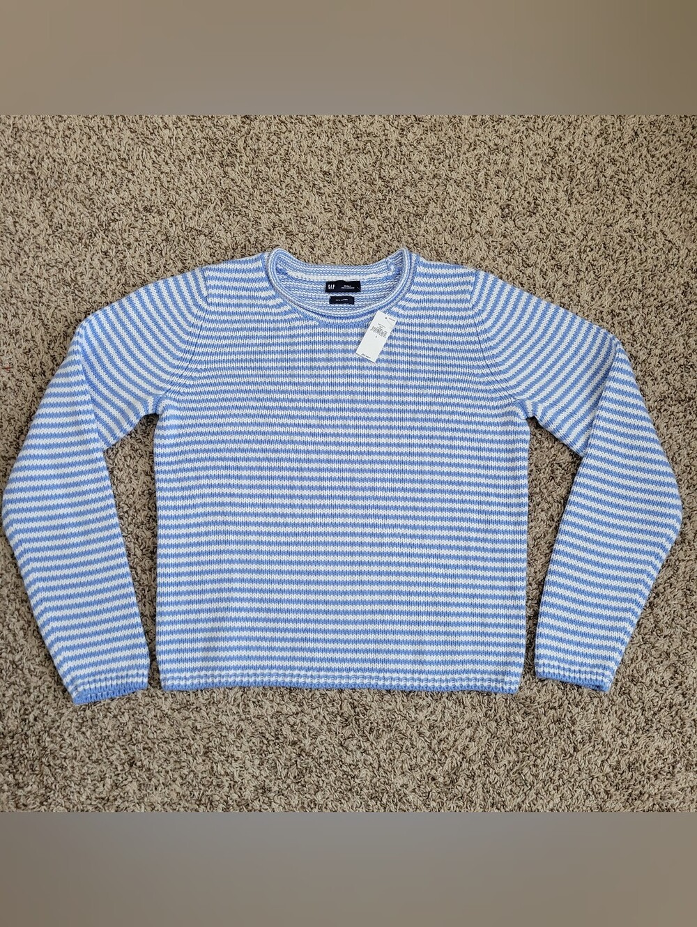 Gap 100% Cotton Rollneck Sweater Blue Stripe White Striped Crew Small NWT
